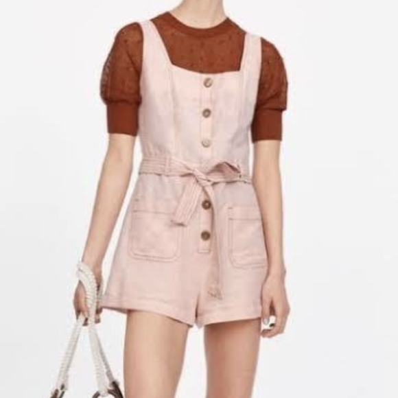 Zara linen cotton playsuit one piece romper xs - Picture 2 of 14